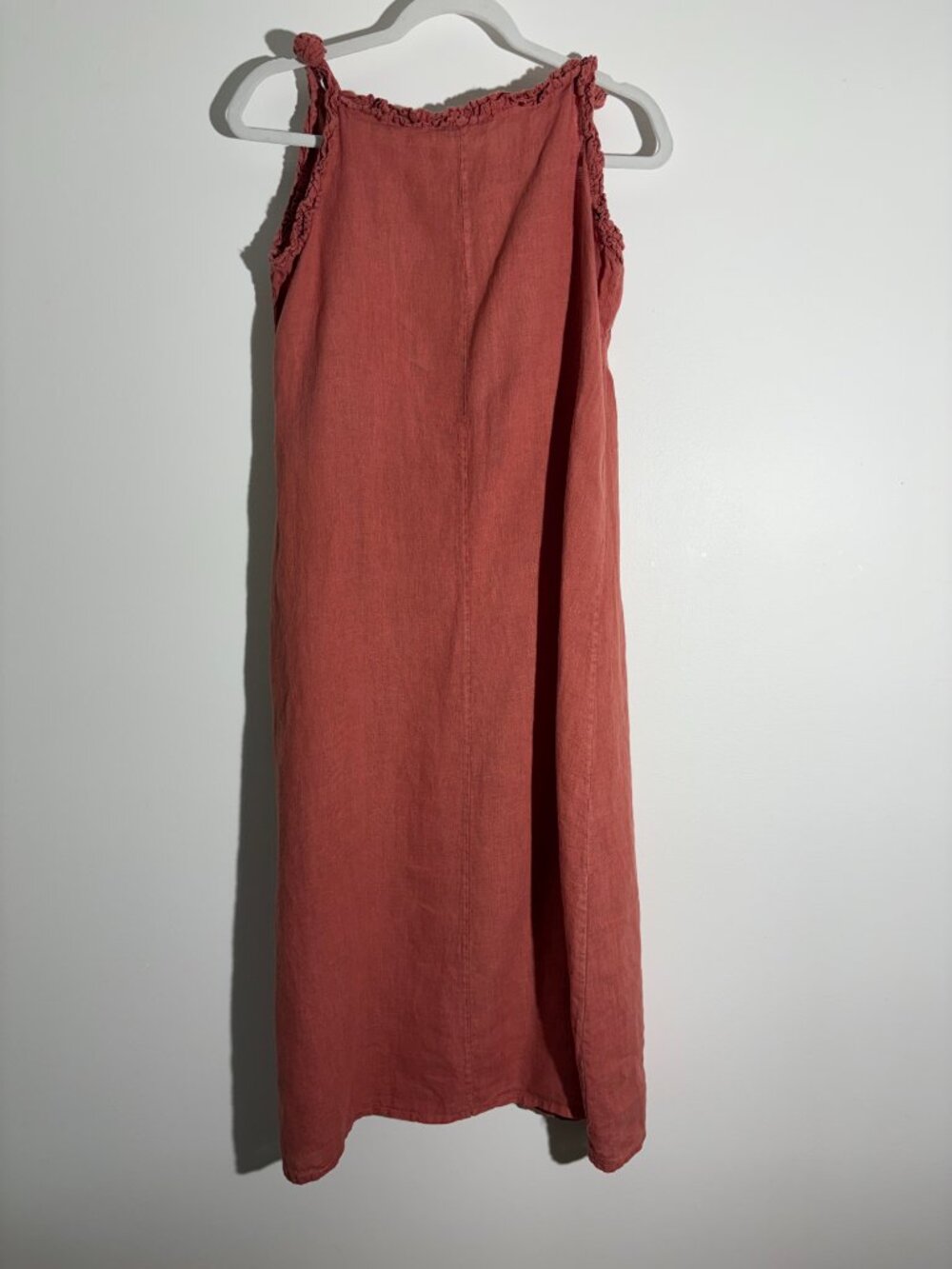 Francesca Bettini Italy Terracotta Pink Linen Ruffle Midi Dress- Size L - Picture 2 of 5